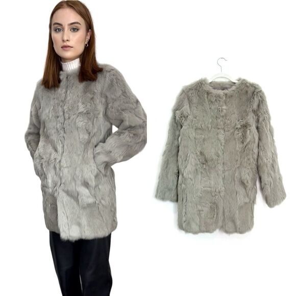 Adrienne Landau Vintage Died Rabbit Grey Fur Coat - Picture 1 of 8